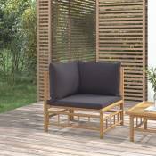 Canapé d'angle de jardin avec coussins gris foncé bambou