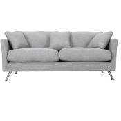 Canapé design 3 places en tissu gris clair et acier