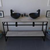 Cuisibane - Meuble salle de bain 140 cm avec deux vasques à poser structura- Noir - Noir