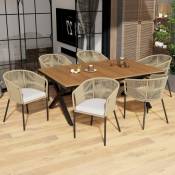 Dans Les Nuages - Salon de jardin, 6 places - en polyrotin - avec 6 chaises, coussins d'assise, Table à manger, 140cm, coussins - Beige - Beige