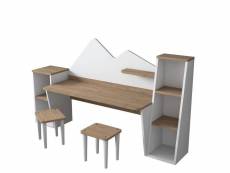 Ensemble bureau, 2 bibliothèque et chaise loretta blanc et bois clair