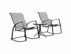 Ensemble de jardin 3 pièces 2 fauteuils à bascule table basse plateau verre trempé acier époxy textilène gris