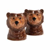 Ensemble salière et poivrière Grizzly bear / Porcelaine peinte à la main - & klevering marron en céramique