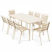 Ensemble table de jardin et 8 chaises en métal ivoire