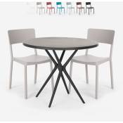Ensemble Table Ronde Noire 80cm et 2 Chaises Design Moderne pour jardin restaurant bar Aminos Dark Couleur: Beige