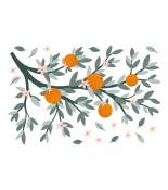 Grand sticker branches et oranges en vinyle mat multicolore