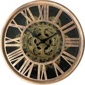 Horloge ronde dorée mécanisme apparent 25x6x25cm