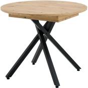Les Tendances - Table à manger ronde extensible bois clair et pieds métal noir Vaker 90 à 120cm