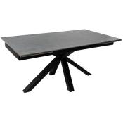 Les Tendances - Table rectangulaire extensible porcelaine et métal noir Slika-Plateau Gris-Largeur 180/220/260 cm-Piètement Noir