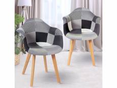 Lot de 2 fauteuils scandinaves sara motifs patchworks noirs, gris et blancs