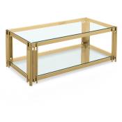 Mobilier Deco - lexie - Table basse rectangle en verre trempé et pieds en métal doré - Transparent