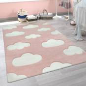 Paco Home - Tapis Chambre Enfant Adorable Couleurs Pastel Motif Nuages Poils Ras En Rose Blanc 200x290 cm
