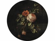 Papier peint panoramique rond adhésif nature morte de fleurs rouge foncé et noir - 159014 - ø 140 cm 159014