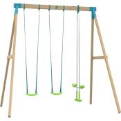 Portique anthémis Tp Toys bois carre 2 balancoires / vis-a-vis / kit d'ancrage h.243 cm - marron - bleu - vert