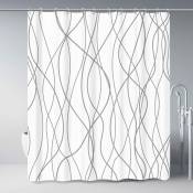 Rideau de douche en tissu rayé gris et blanc pour salle de bain avec 12 crochets, rideaux de douche pour salle de bain de 72 pouces de long, ourlet