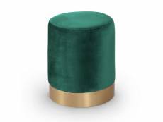 Robin - pouf rond en velours vert et métal doré