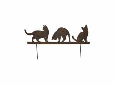 Statue de jardin silhouette chatons sur pique en fonte 60x19 cm