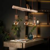 Suspension bois lampe de table à manger cuisine suspension rétro plafonnier vintage suspension 3 flammes, métal bois couleur rouille, 3x E27, LxlxH