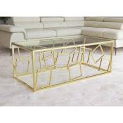 Table basse design en verre et métal doré rectangulaire