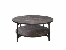 Table basse ovale elliptica 2 tablettes bois marbre noir et métal noir