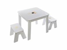 Table bureau avec tabourets enfant douceur - l. 57 x h. 51 cm - blanc