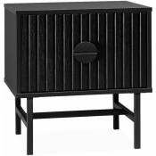 Table de chevet noire décor bois rainuré. un tiroir. L 48 x l 39 x H 50cm - Noir