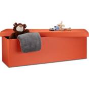 Tabouret pliable pratique, boîte de rangement, avec couvercle, xl, h x l x p : 38 x 114 x 38 cm, orange - Relaxdays