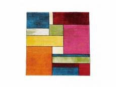 Tapis salon tapis carré 160x160 brillance geometrique multicolore oeko tex idéal pour le salon