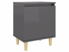 Vidaxl table de chevet avec pieds en bois gris brillant 40x30x50 cm