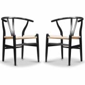 X2 Chaise à manger Wish Style Scandinave Premium Design bois assise en corde Noir - Corde, Bois de hêtre - Noir