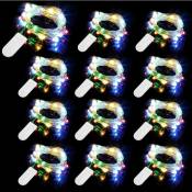 12 Packs Guirlande Lumineuse à Pôles, 20 LEDs 2M Cuivre Guirlande Lumineuse,IP65 Étanche Fil d'Argent Lumière d'Atmosphère Multicolore pour