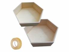 2 étagères hexagonales bois 36 x 31 cm et 39 x 34 cm + masking tape doré à paillettes 5 m #KITS