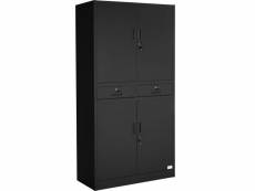 Armoire métallique étagère meuble 2 compartiments + 2 tiroirs noir helloshop26 08_0000377