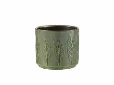 Cache pot vert en céramique avec motif de feuilles