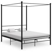 Cadre de lit à baldaquin Noir Métal 160x200 cm