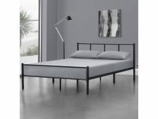 Cadre de lit en métal robuste sommier à lattes solide lit double acier laqué 160 x 200 cm noir mat [en.casa]
