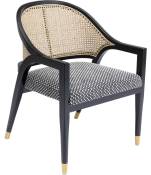 Chaise avec accoudoirs noire et blanche en bois et rotin
