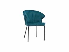 Chaise design en tissu velours gaufré bleu canard