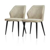 Clipop - Lot de 2 chaises de salle à manger en cuir synthétique avec dossier au design unique et pieds en métal,Blanc cassé