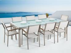 Ensemble de jardin table en verre et 8 chaises blanches