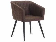Fauteuil lounge chaise salle à manger en tissu velours marron chocolat avec pieds en métal noir fal09083