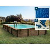 Habitat Et Jardin - Piscine bois en kit rectangle Tampa - 7.20 x 4.20 x 1.44 m - Bâche à bulles 400 µ - Bâche hiver 280 g/m²