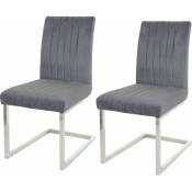 HHG - Lot de 2 chaises cantilever 096, chaise visiteur chaise de conférence, velours inox brossé gris foncé - grey
