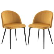 HOMCOM Lot de 2 Chaises de salle à manger design scandinave pieds effilés métal noir - assise dossier ergonomique velours moutarde