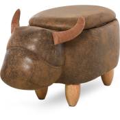 Homcom - Tabouret vache - pouf vachette - pouf taureau coffre de rangement 2 en 1 - pieds bois d'hévéa revêtement synthétique aspect daim vieilli