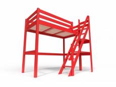 Lit mezzanine bois avec escalier de meunier sylvia 90x200 rouge 1130-Red