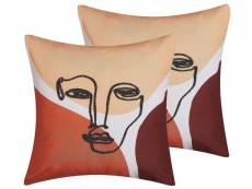 Lot de 2 coussins décoratifs à motif visage multicolore brodés 45 x 45 cm rudbekia 257362