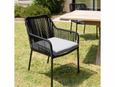 Malo - lot de 2 fauteuils cordage noir coussin assise gris anthracite