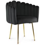 Mobilier Deco - calista - Chaise fauteuil en velours noir et pieds dorés - Noir