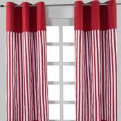 Paire de rideaux à œillets Rayures Rouge 117 x 137 cm - Rouge - Homescapes